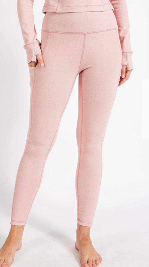 Rib Brushed High Waist Leggings with Pockets and Top